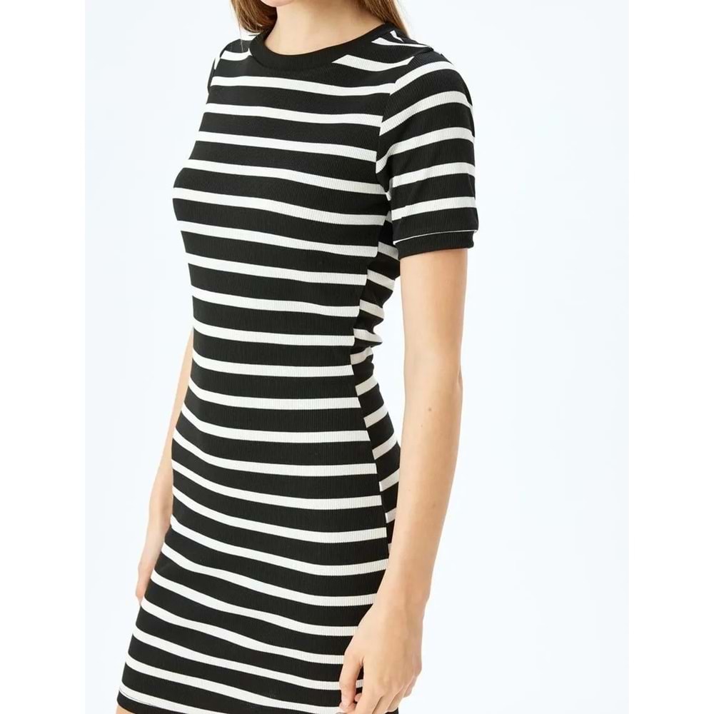 Bisiklet Yaka Kısa Kollu Fitilli Mini Bodycon Elbise 5SAL80042IK
