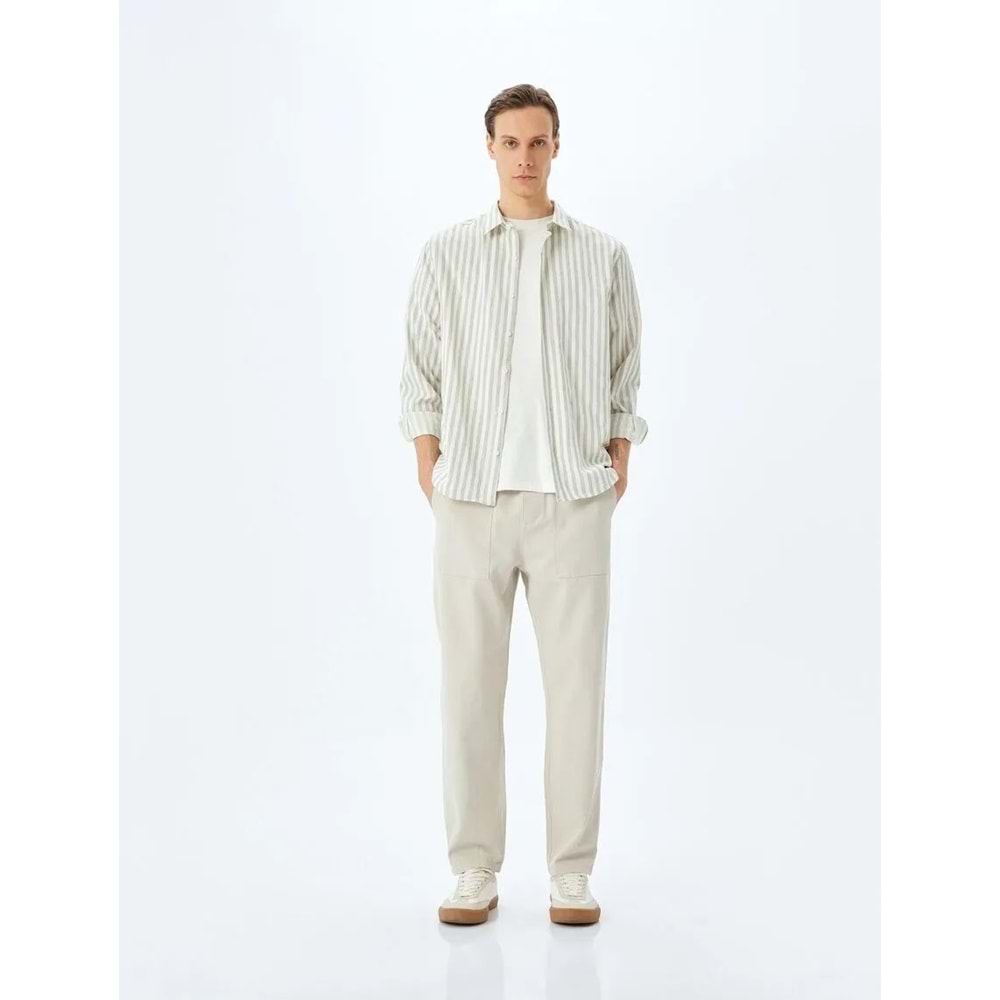 Beli Bağcıklı Cep Detaylı Pamuklu Chino Pantolon 5SAM40023HW - KOTON - DEVE TÜYÜ - 42