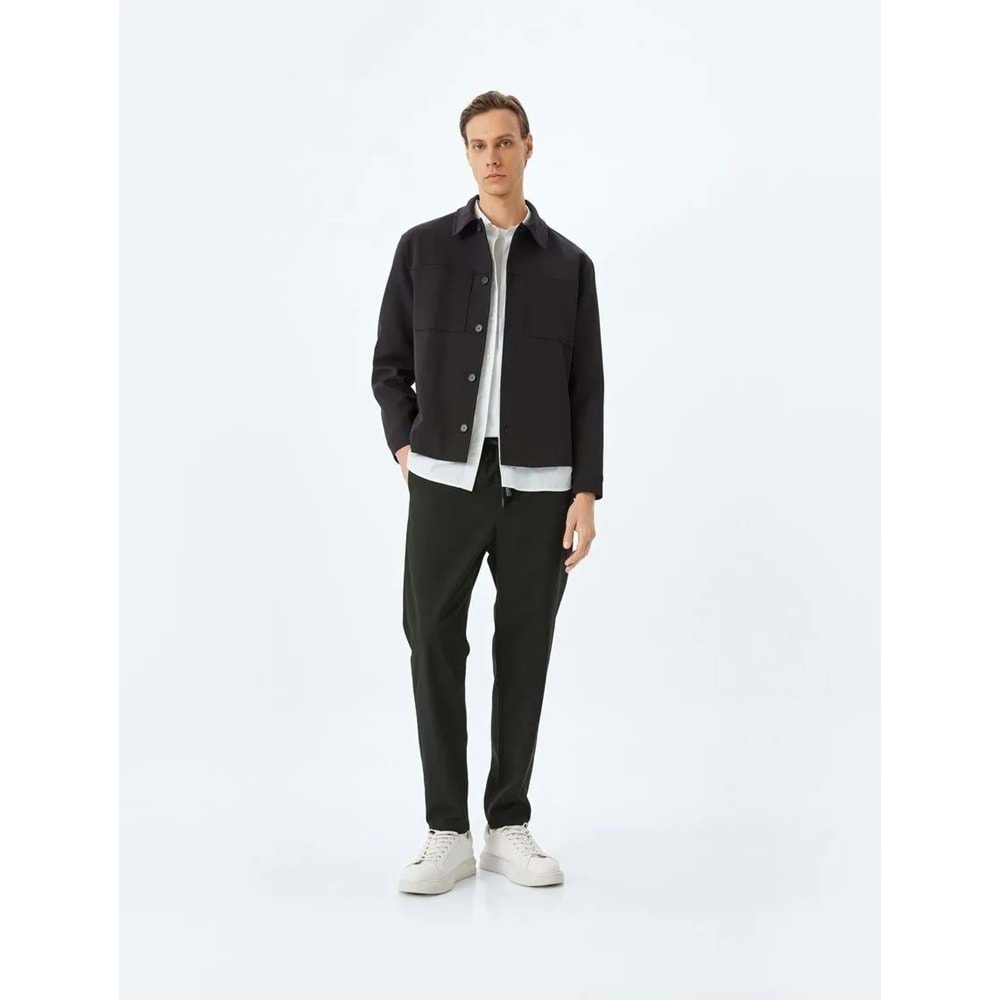 Slim Fit Viskon Karışımlı Beli Bağcıklı Pantolon 5SAM40031HW - KOTON - SİYAH - 42