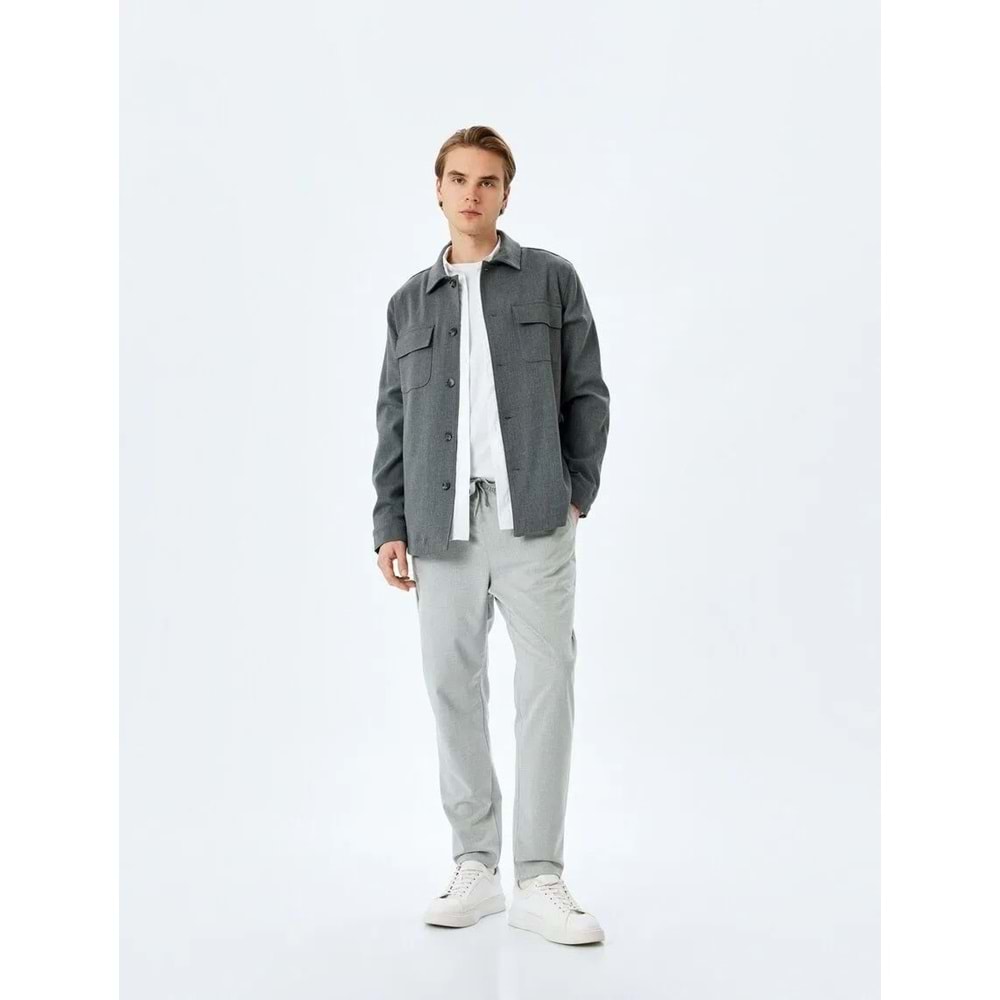 Slim Fit Viskon Karışımlı Beli Bağcıklı Pantolon 5SAM40031HW - KOTON - ANTRASİT - 40