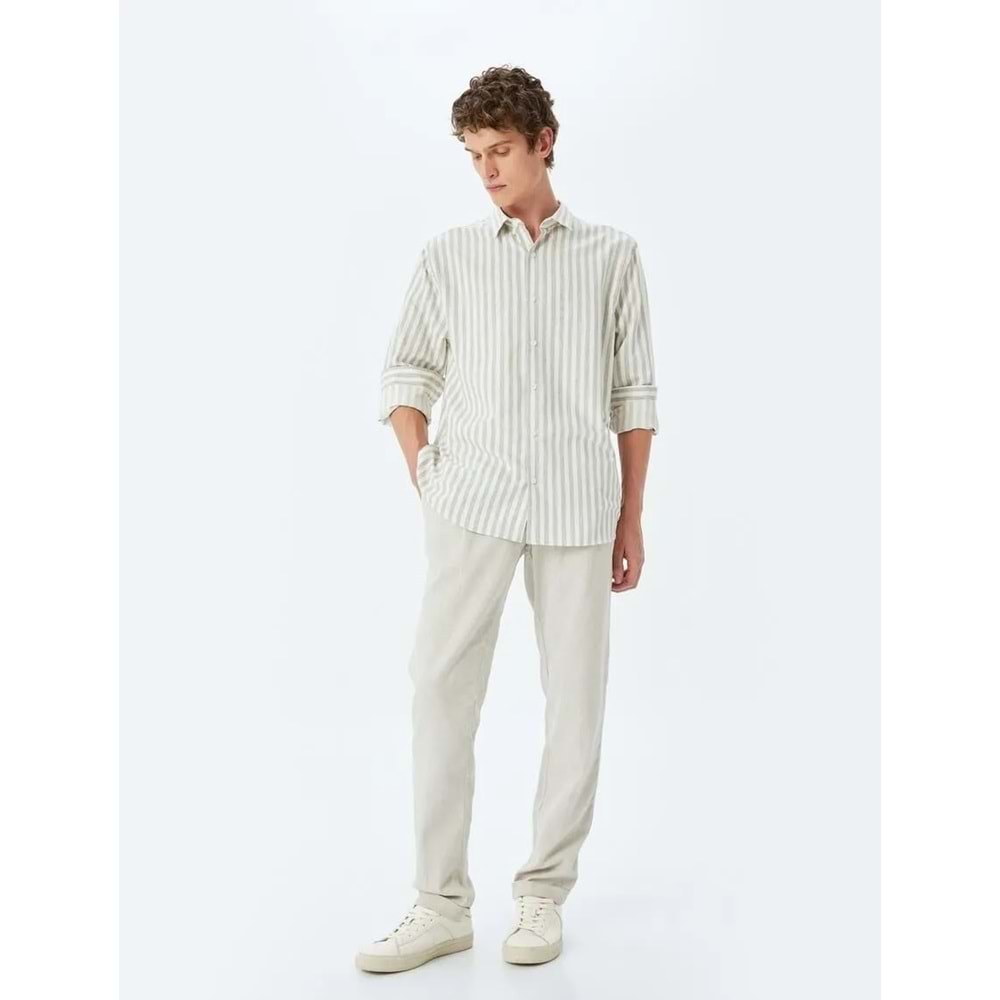 Düğmeli Gömlek Yaka Slim Fit Çizgili Gömlek 5SAM60004HW