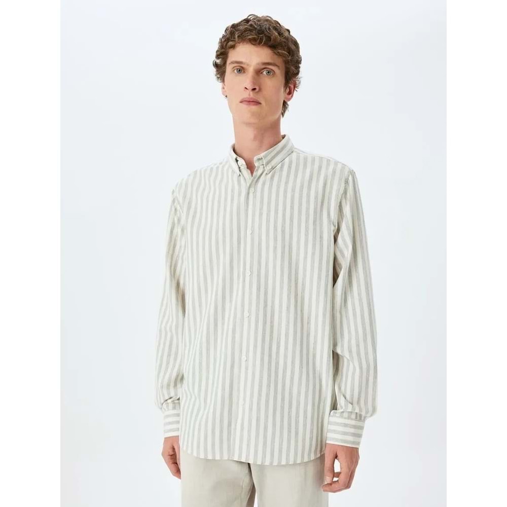 Düğmeli Gömlek Yaka Slim Fit Çizgili Gömlek 5SAM60004HW
