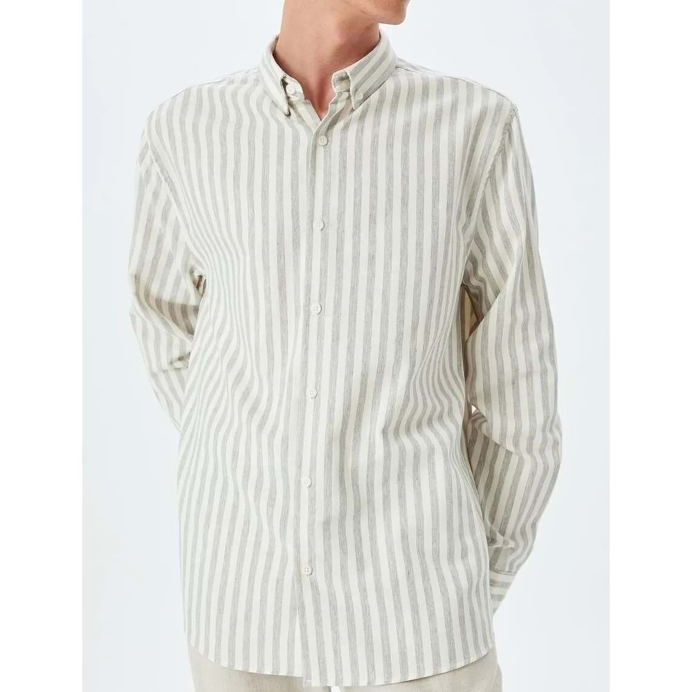Düğmeli Gömlek Yaka Slim Fit Çizgili Gömlek 5SAM60004HW