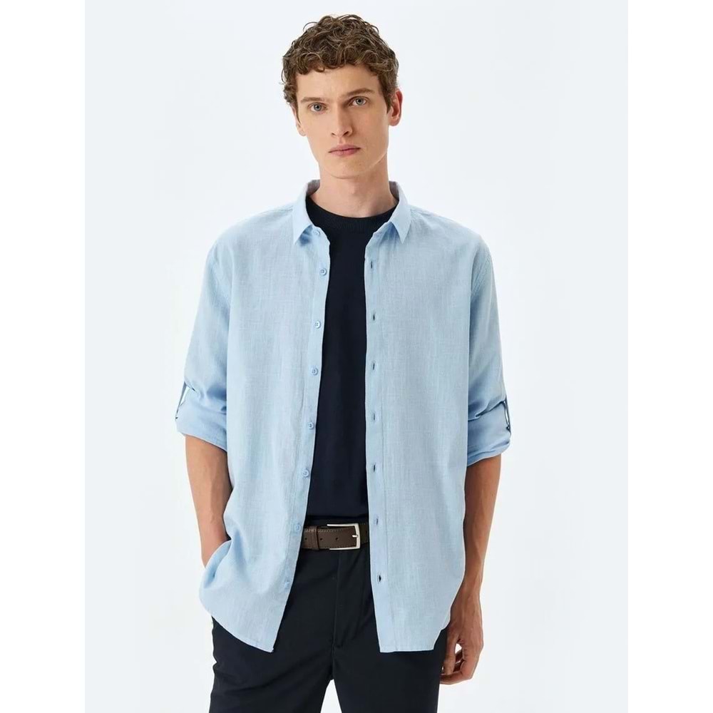 Pamuklu Kol Detaylı Klasik Gömlek 5SAM60020HW