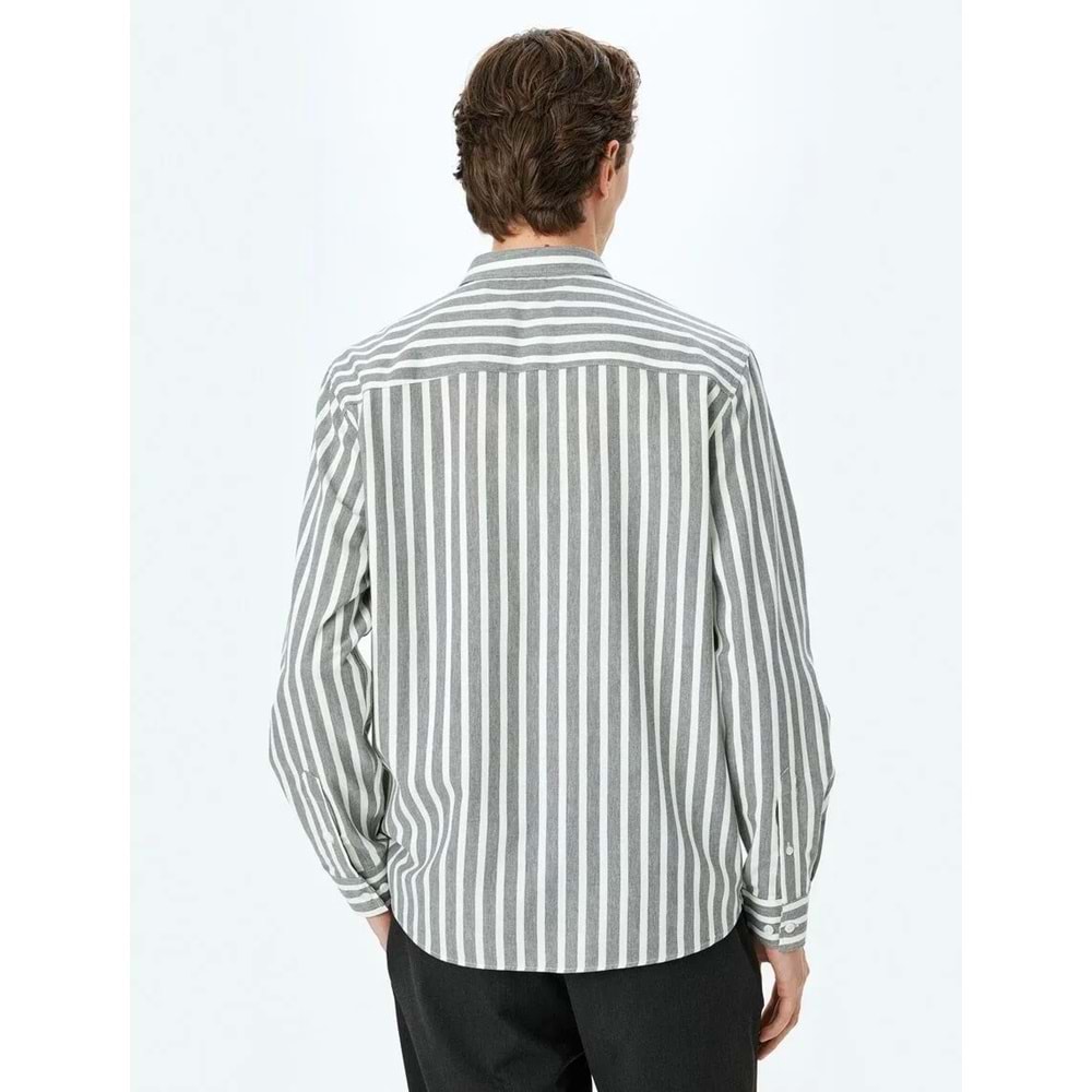 Çizgili Uzun Kollu Düğmeli Yaka Slim Fit Gömlek 5SAM60023HW - KOTON - KAHVERENGİ - M