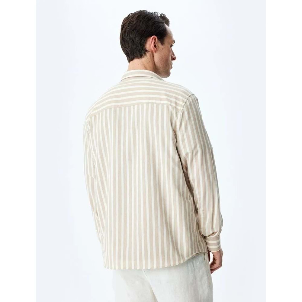 Çizgili Uzun Kollu Düğmeli Yaka Slim Fit Gömlek 5SAM60023HW