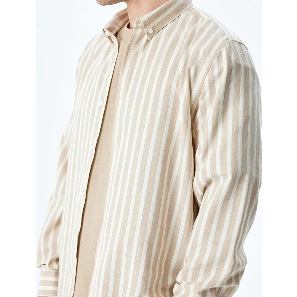 Çizgili Uzun Kollu Düğmeli Yaka Slim Fit Gömlek 5SAM60023HW
