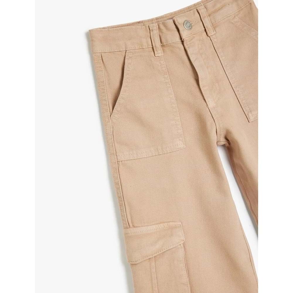Kız Çocuk Kargo Cepli Denim Pantolon 5SKG40092AD - KOTON - BEJ - 7-8 YAŞ