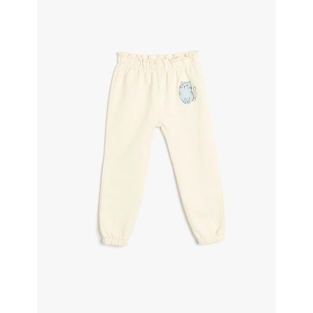 Kız Bebek Jogger Eşofman Altı Kedi Baskılı Beli Bağcıklı 5SMG40029AK - KOTON - BEJ - 4-5 YAŞ