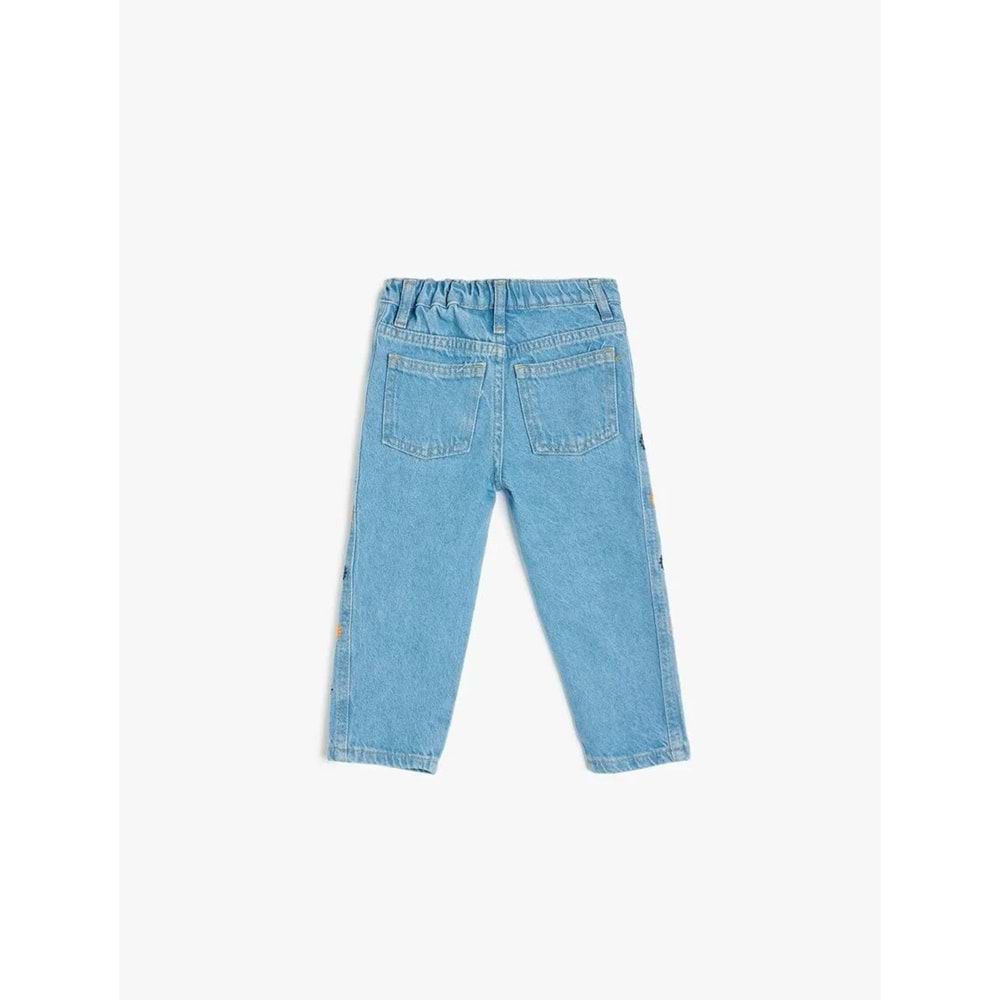 Kız Bebek Nakış Detaylı Pamuklu Denim Pantolon 5SMG40007AD - KOTON - AÇIK İNDİGO - 12-18 AY