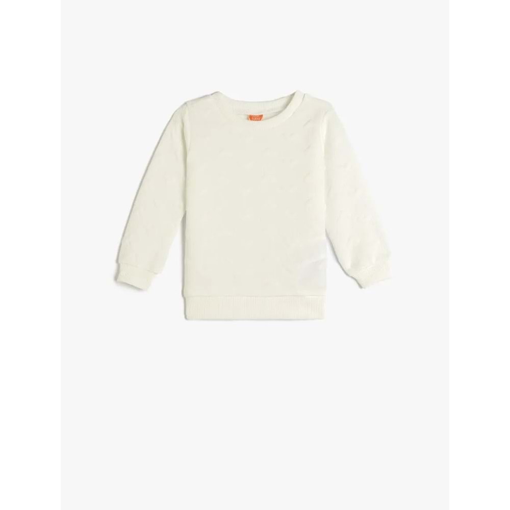 Kız Bebek Basic Sweatshirt Kalp Detaylı Dokulu 5SMG10059AK - KOTON - EKRU - 3-4 YAŞ