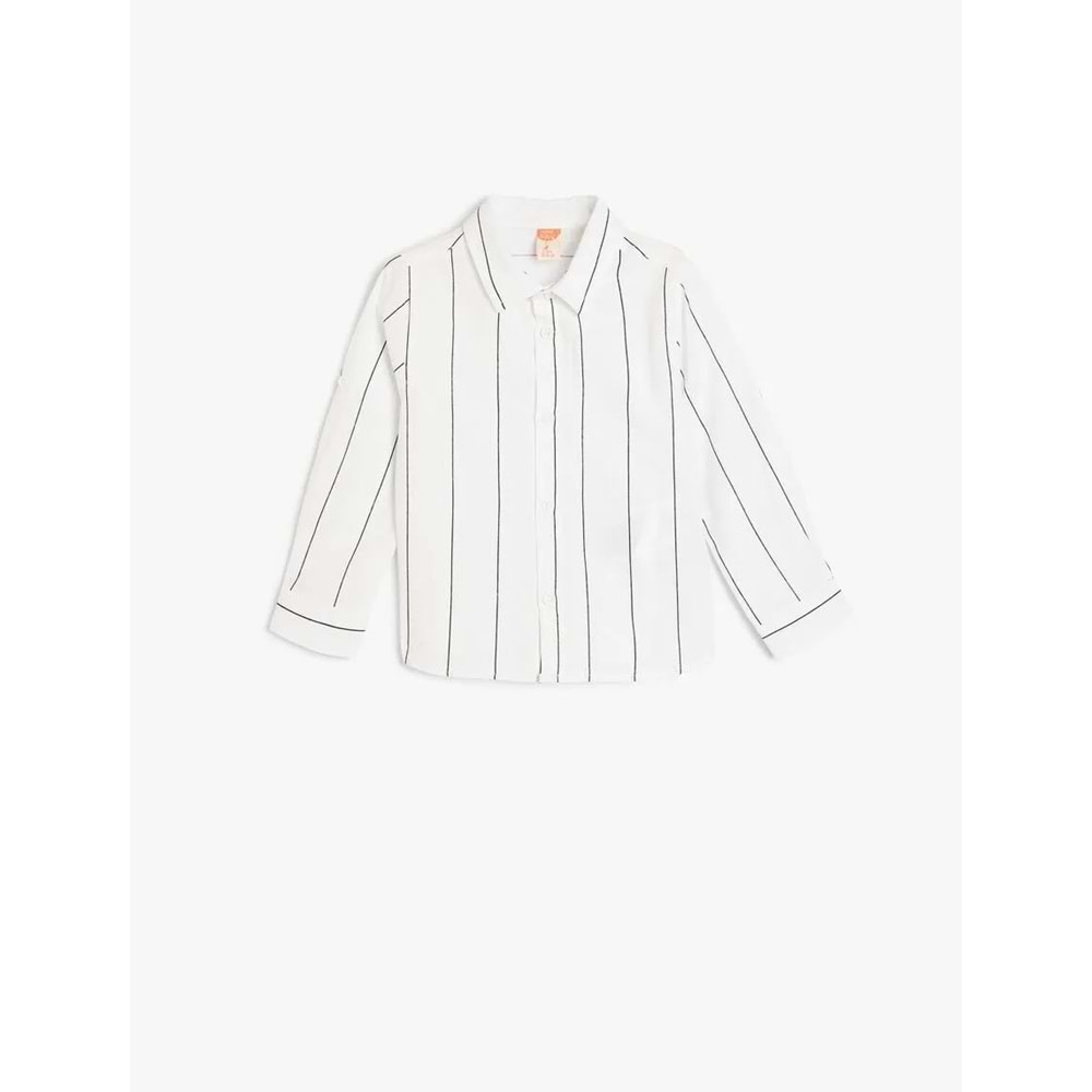 Erkek Bebek Pamuklu Düğme Detaylı Çizgili Gömlek 5SMB60035TW