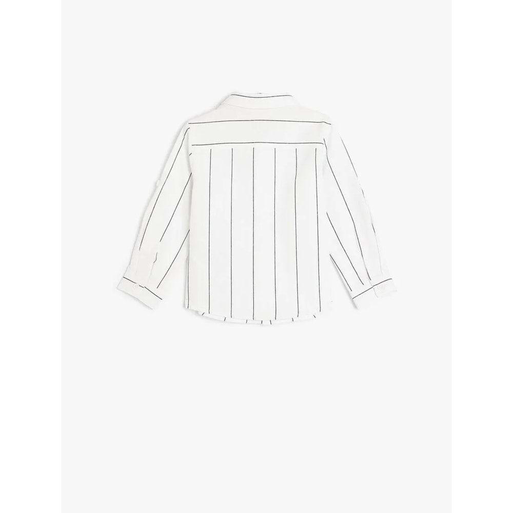 Erkek Bebek Pamuklu Düğme Detaylı Çizgili Gömlek 5SMB60035TW