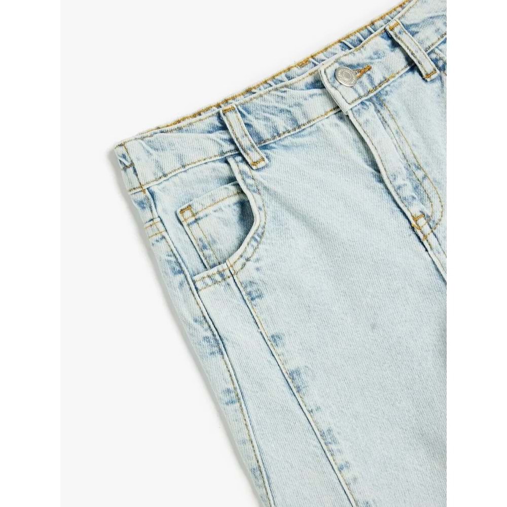 Kız Çocuk Yüksek Bel Pamuklu - Boyfriend Jean 5SKG40014AD - KOTON - AÇIK İNDİGO - 7-8 YAŞ