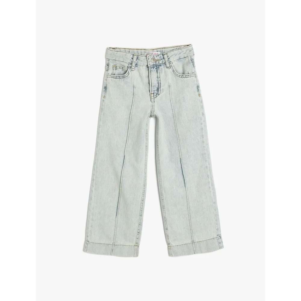 Kız Çocuk Bol Paça Pamuklu Denim Pantolon 5SKG40059AD - KOTON - AÇIK İNDİGO - 5-6 YAŞ