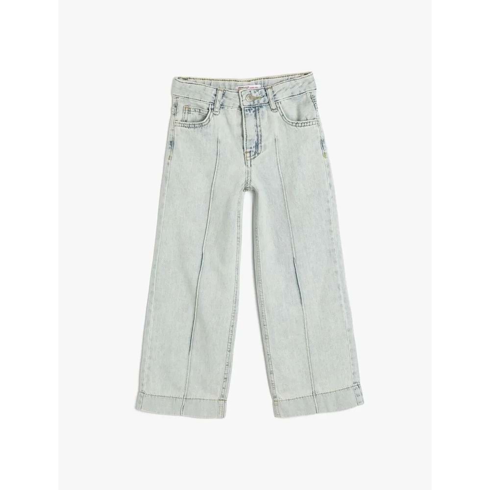 Kız Çocuk Bol Paça Pamuklu Denim Pantolon 5SKG40059AD - KOTON - AÇIK İNDİGO - 5-6 YAŞ