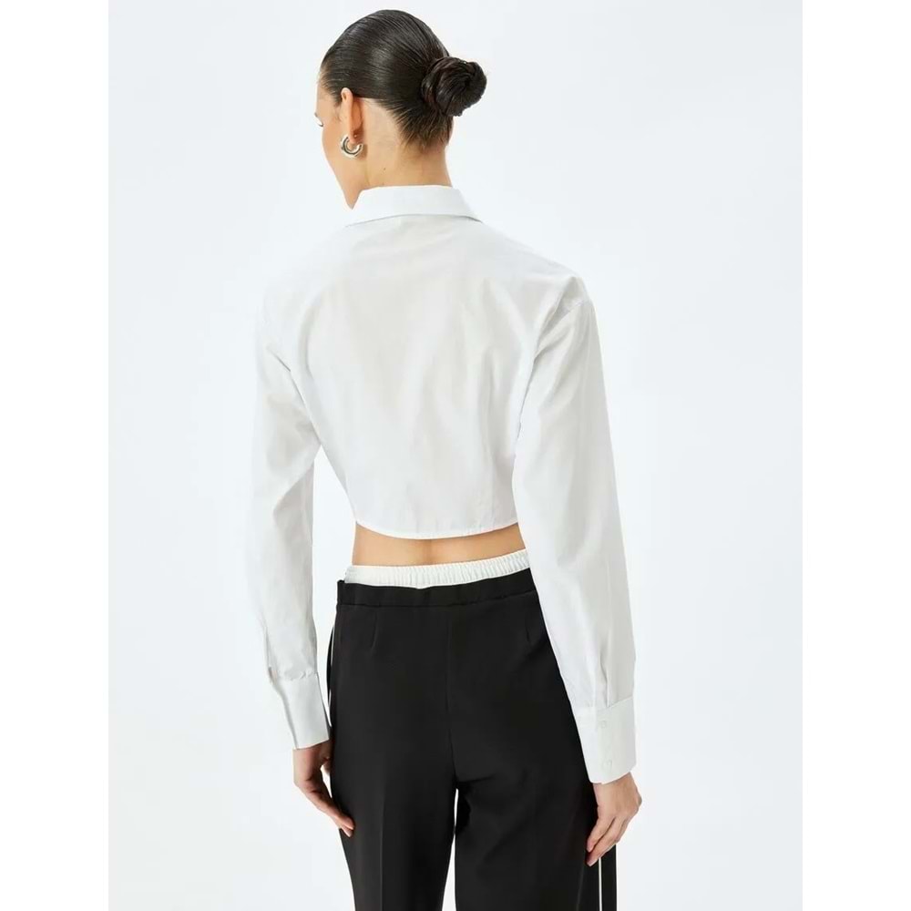 Slim Fit Klasik Yaka Crop Fermuarlı Gömlek 5SAK60136PW - KOTON - BEYAZ - 36