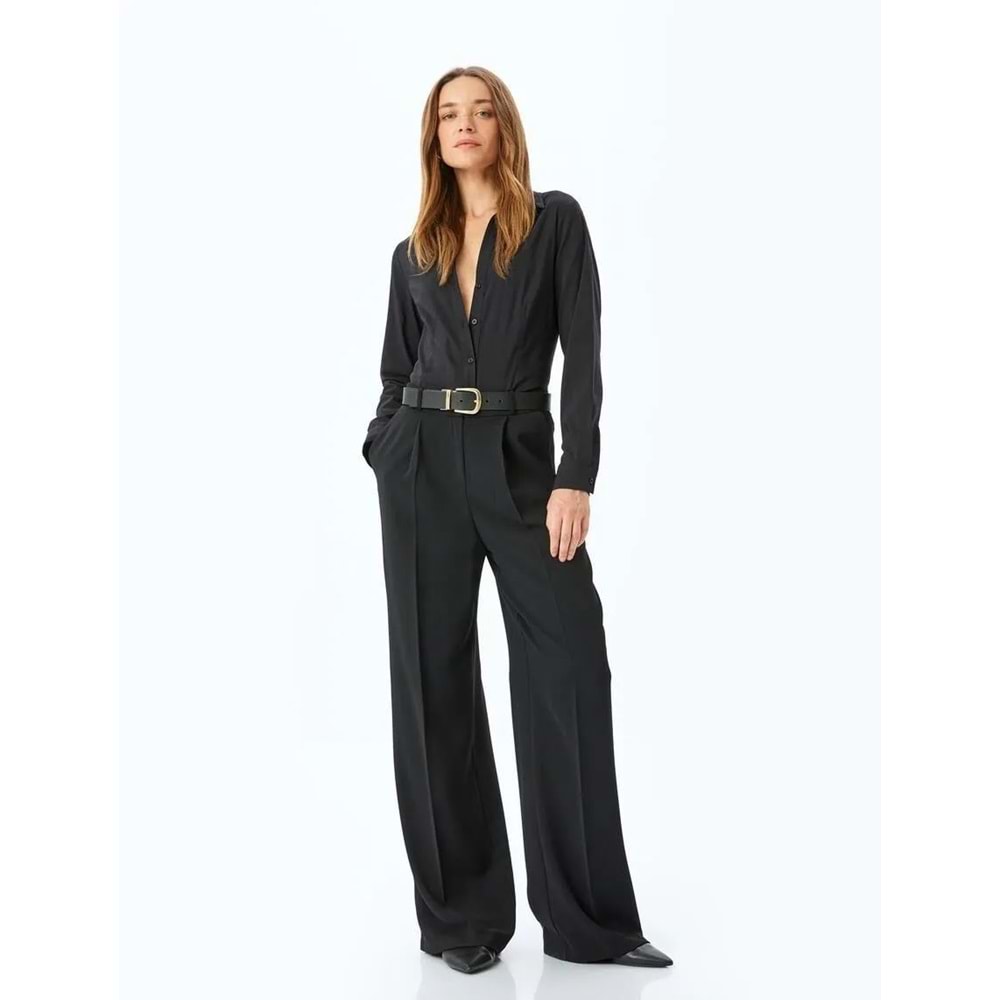 Uzun Kollu Slim Fit Klasik Poplin Gömlek 5SAK60158UW - KOTON - SİYAH - 38