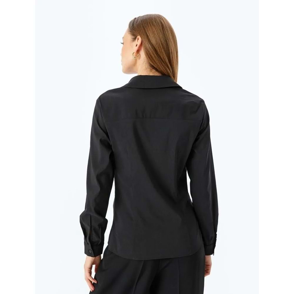 Uzun Kollu Slim Fit Klasik Poplin Gömlek 5SAK60158UW - KOTON - SİYAH - 38