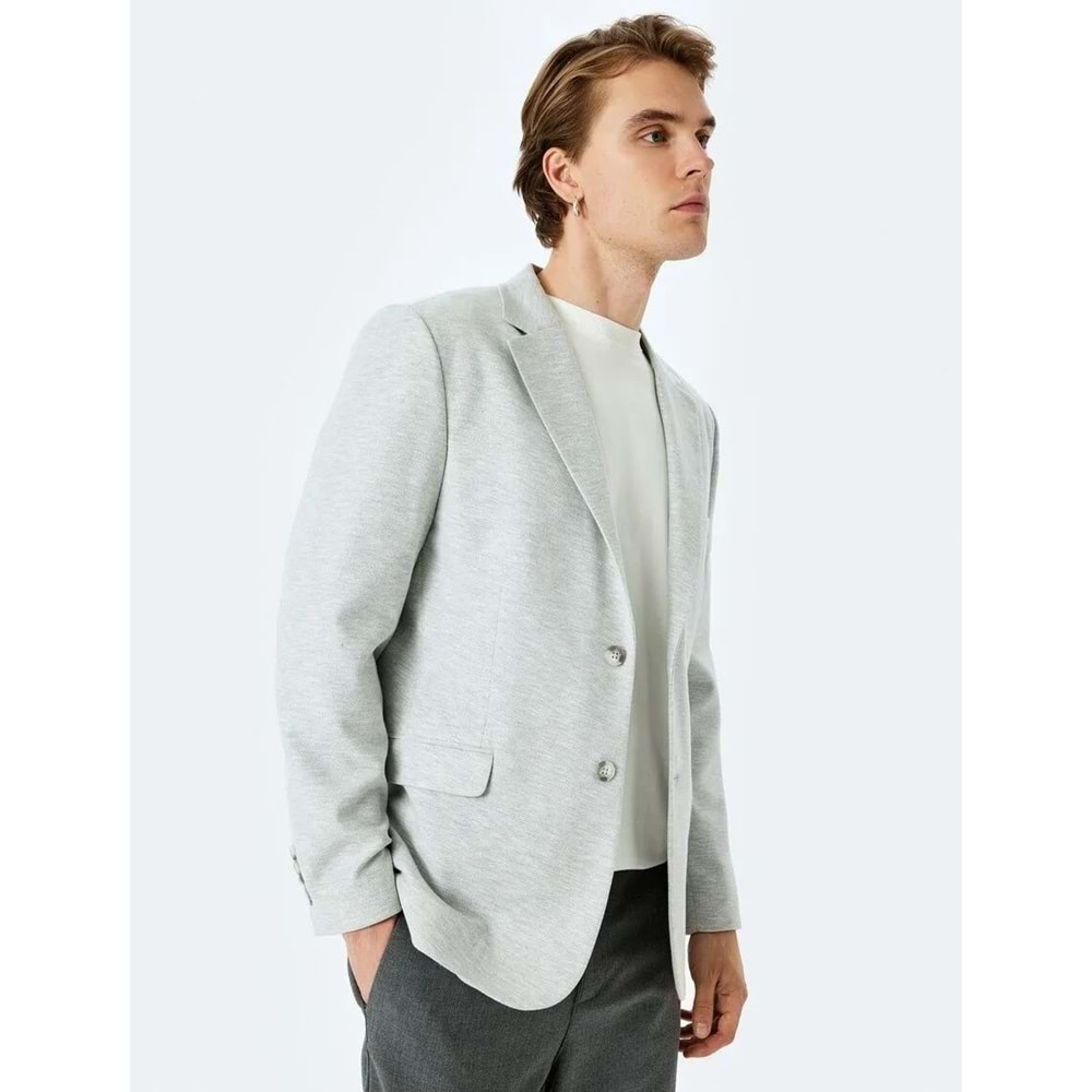 Slim Fit Pamuk Karışımlı Mono Yaka Blazer Ceket 5SAM50004HK - KOTON - GRİ - 50