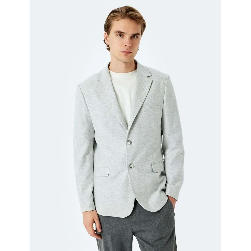 Slim Fit Pamuk Karışımlı Mono Yaka Blazer Ceket 5SAM50004HK - KOTON - GRİ - 50