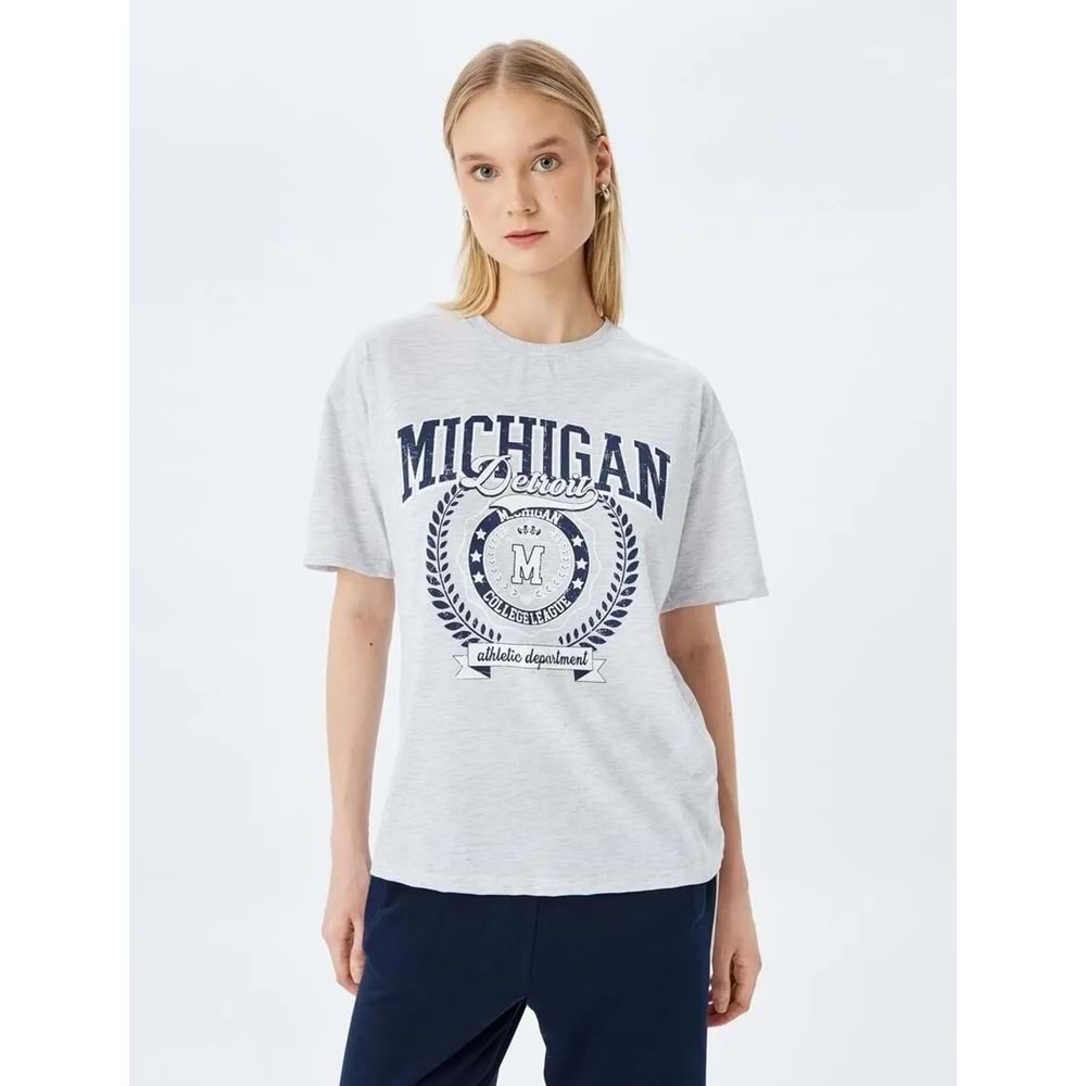 Kolej Baskılı Bisiklet Yaka Kısa Kollu Rahat Kalıp Tişört 5SAL10033IK