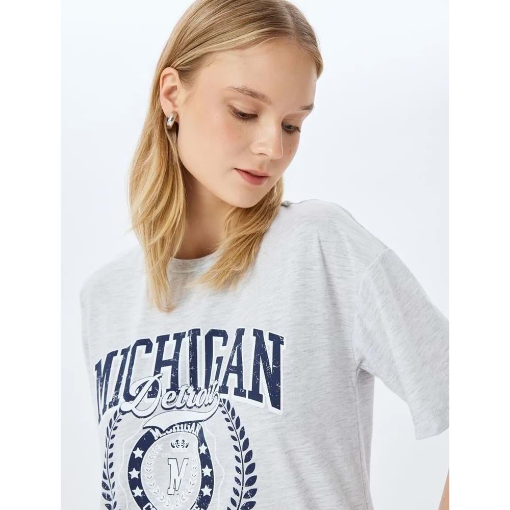 Kolej Baskılı Bisiklet Yaka Kısa Kollu Rahat Kalıp Tişört 5SAL10033IK