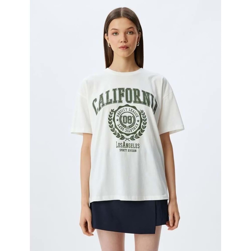 Oversize Kolej Baskılı Bisiklet Yaka Kısa Kollu Pamuklu Tişört 5SAL10059IK