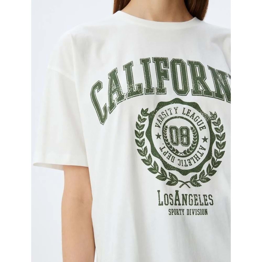 Oversize Kolej Baskılı Bisiklet Yaka Kısa Kollu Pamuklu Tişört 5SAL10059IK