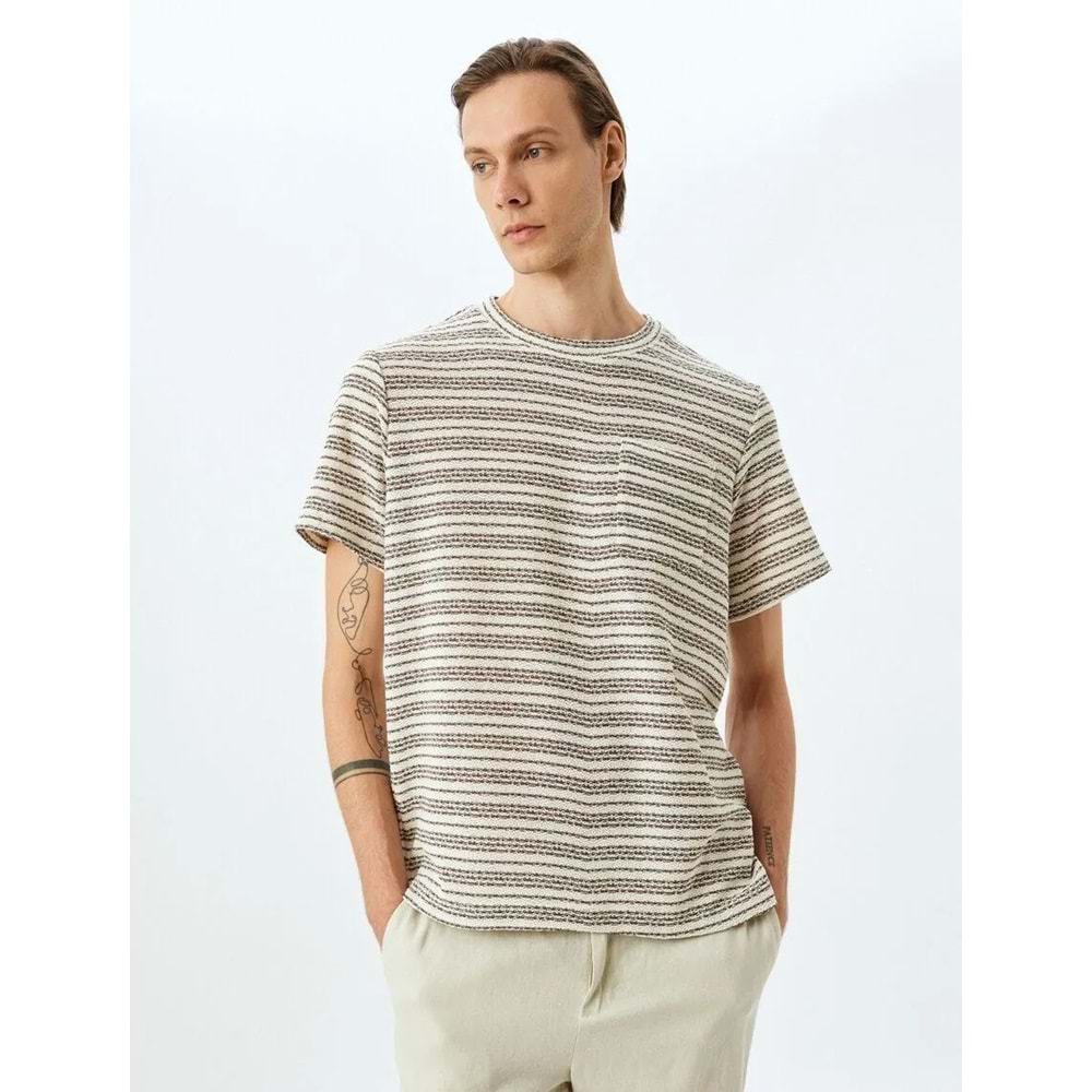 Kısa Kollu Bisiklet Yaka Pamuk Karışımlı Çizgili Tişört 5SAM10059HK