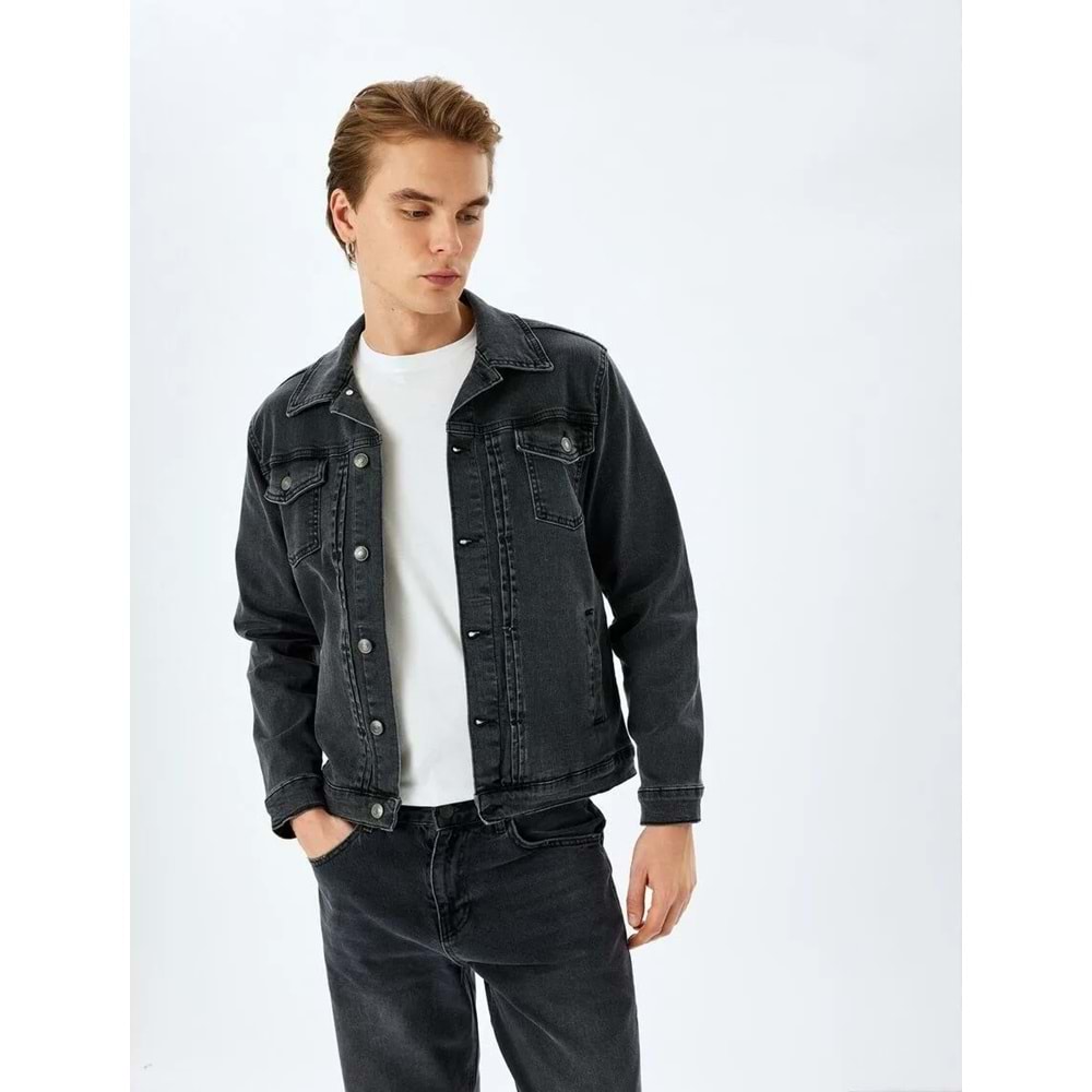 Kapaklı Cep Detaylı Düğmeli Pamuklu Klasik Jean Ceket 5SAM50003ND