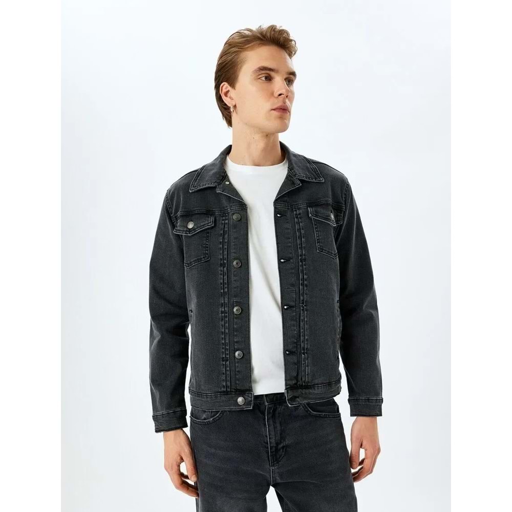 Kapaklı Cep Detaylı Düğmeli Pamuklu Klasik Jean Ceket 5SAM50003ND