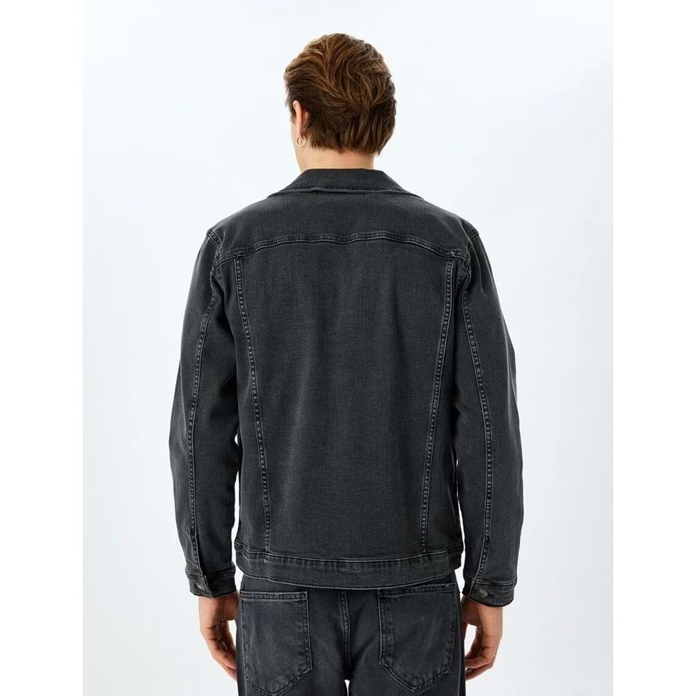 Kapaklı Cep Detaylı Düğmeli Pamuklu Klasik Jean Ceket 5SAM50003ND