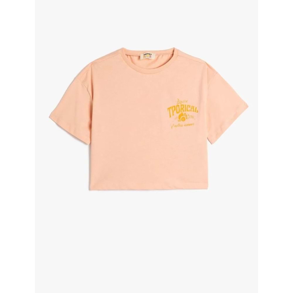 Kız Çocuk Tropik Baskılı Krop Tişört Kısa Kollu Bisiklet Yaka 5SKG10144AK - KOTON - PEMBE - 5-6 YAŞ