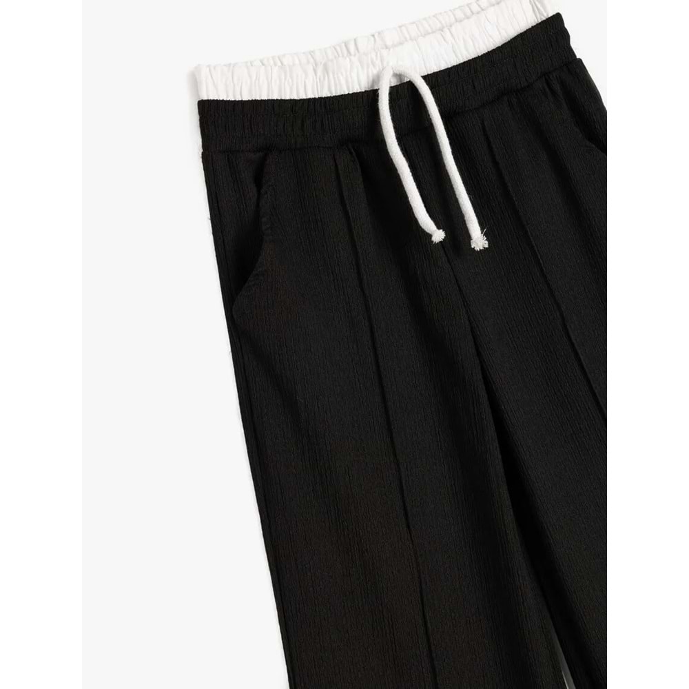 Kız Çocuk Cepli Çift Bel Detaylı Beli Lastikli Basic Pantolon 5SKG40047AK - KOTON - SİYAH - 5-6 YAŞ