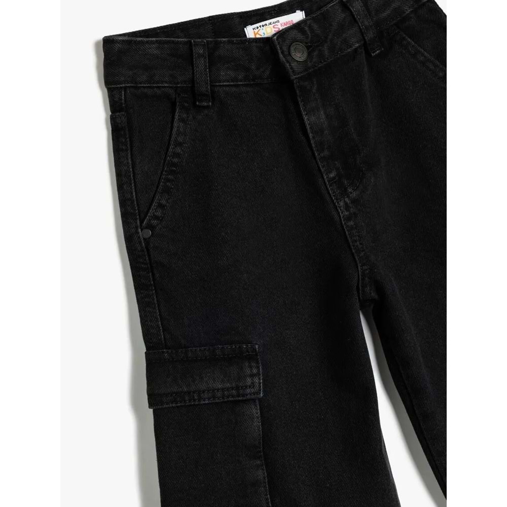 Kız Çocuk Kargo Cepli Pamuklu Bol Paça Denim Pantolon 5SKG40105AD