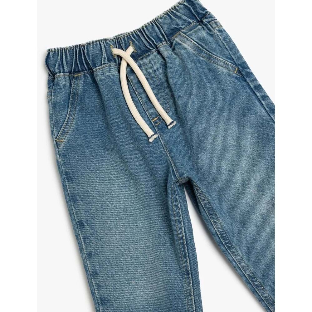Erkek Bebek Beli Bağcıklı Pamuklu Jogger Pantolon 5SMB40003TD - KOTON - ORTA İNDİGO - 9-12 AY