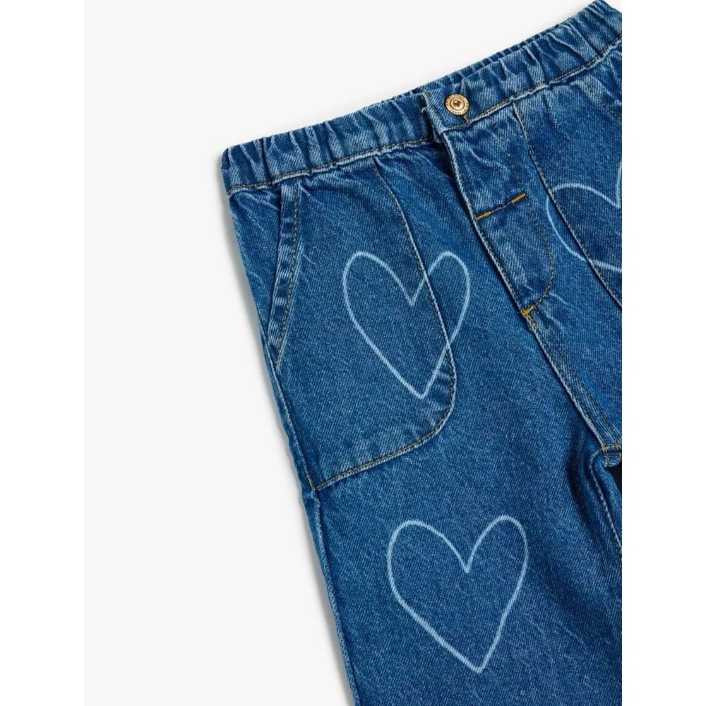 Kız Bebek Kalp Desenli Cep Detaylı Pamuklu Denim Pantolon 5SMG40008AD - KOTON - KOYU İNDİGO - 24-36 AY