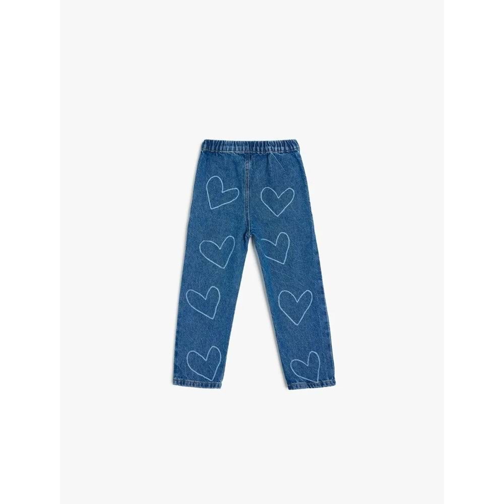 Kız Bebek Kalp Desenli Cep Detaylı Pamuklu Denim Pantolon 5SMG40008AD - KOTON - KOYU İNDİGO - 24-36 AY