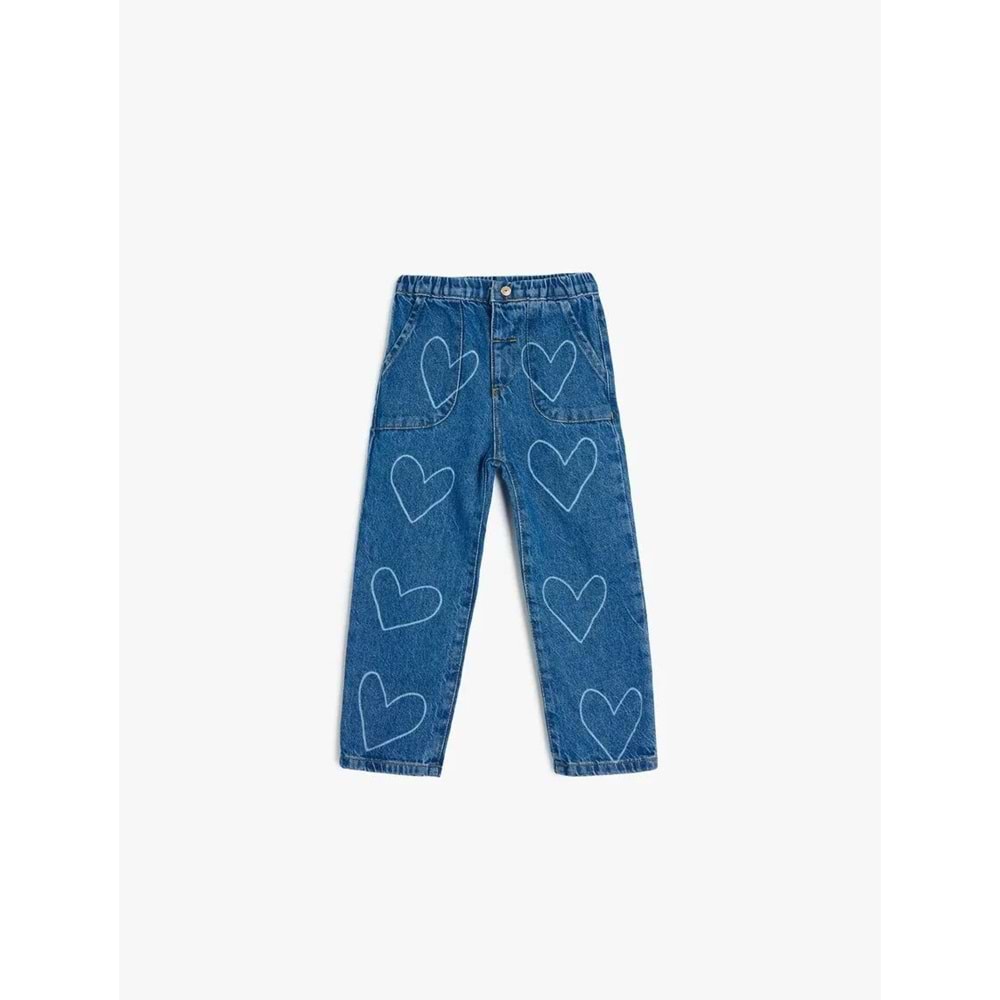 Kız Bebek Kalp Desenli Cep Detaylı Pamuklu Denim Pantolon 5SMG40008AD - KOTON - KOYU İNDİGO - 12-18 AY