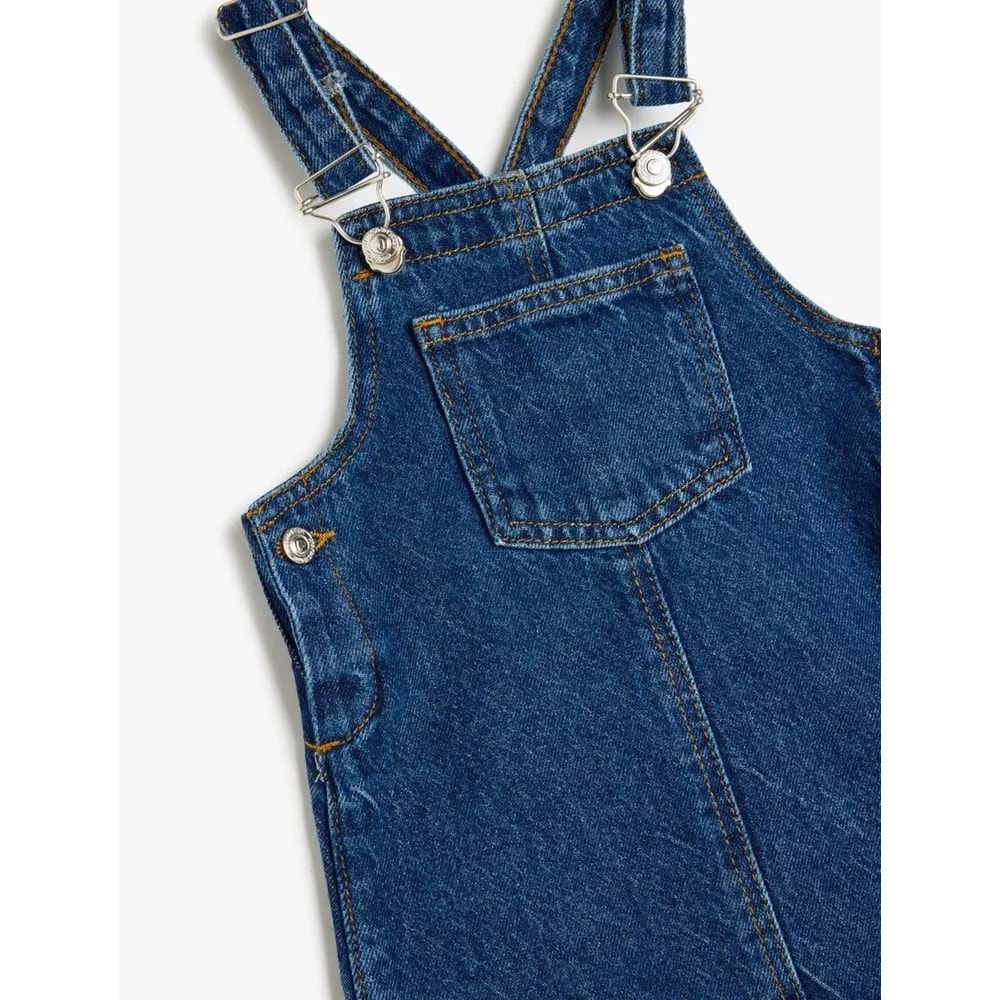 Kız Bebek Pamuklu Kare Yaka Cep Detaylı Denim Jile Elbise 5SMG80007AD - KOTON - KOYU İNDİGO - 3-4 YAŞ