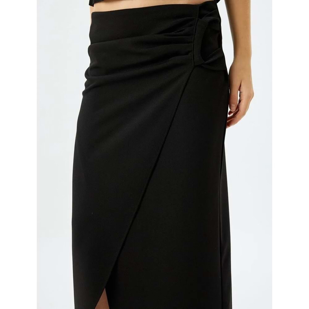 Midi Boy Asimetrik Kruvaze Etek 5SAK10037EK - KOTON - SİYAH - S