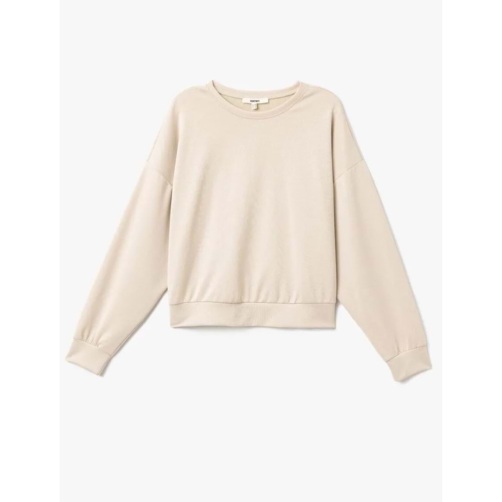 Bisiklet Yaka Uzun Kollu Basic Sweatshirt 5SAK10112EK - KOTON - BEJ - L