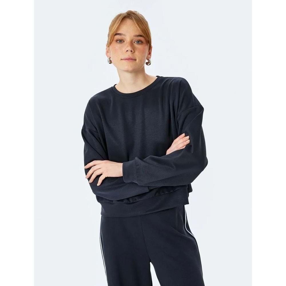 Bisiklet Yaka Uzun Kollu Basic Sweatshirt 5SAK10112EK - KOTON - SİYAH - XL
