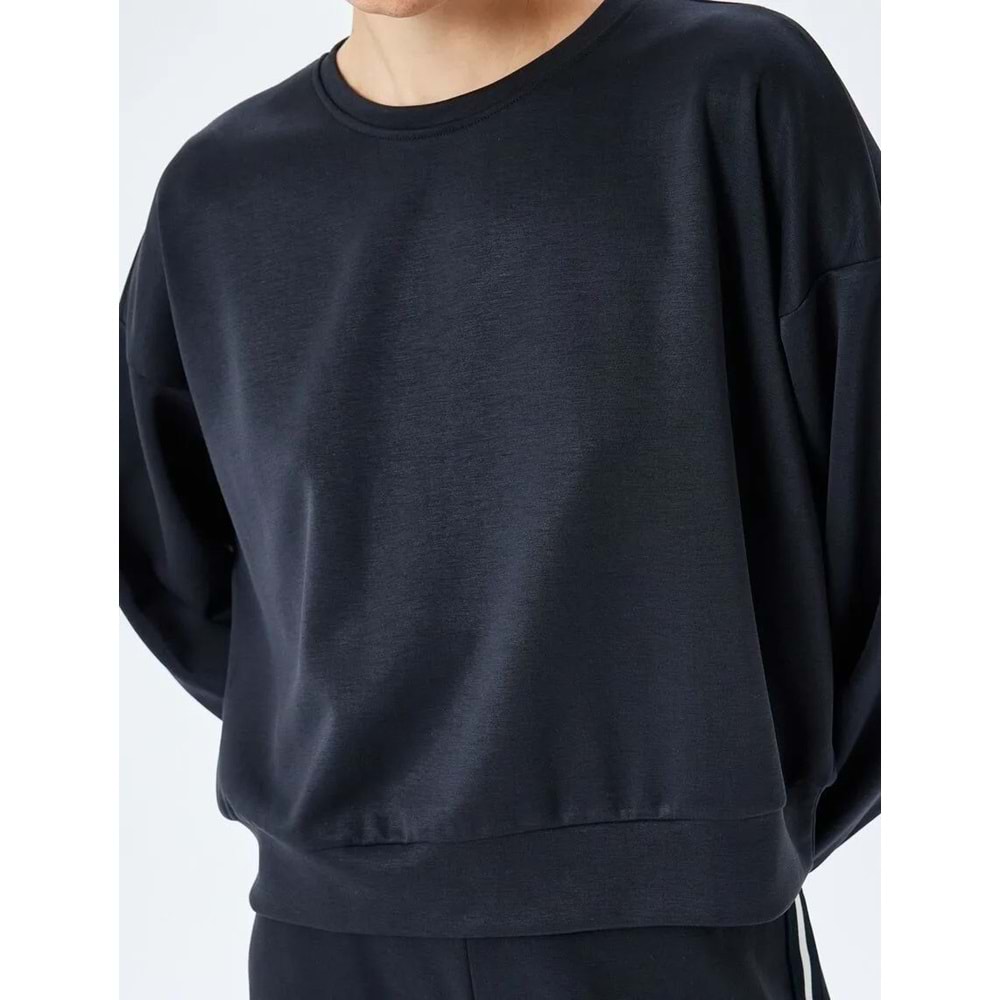 Bisiklet Yaka Uzun Kollu Basic Sweatshirt 5SAK10112EK - KOTON - SİYAH - XL