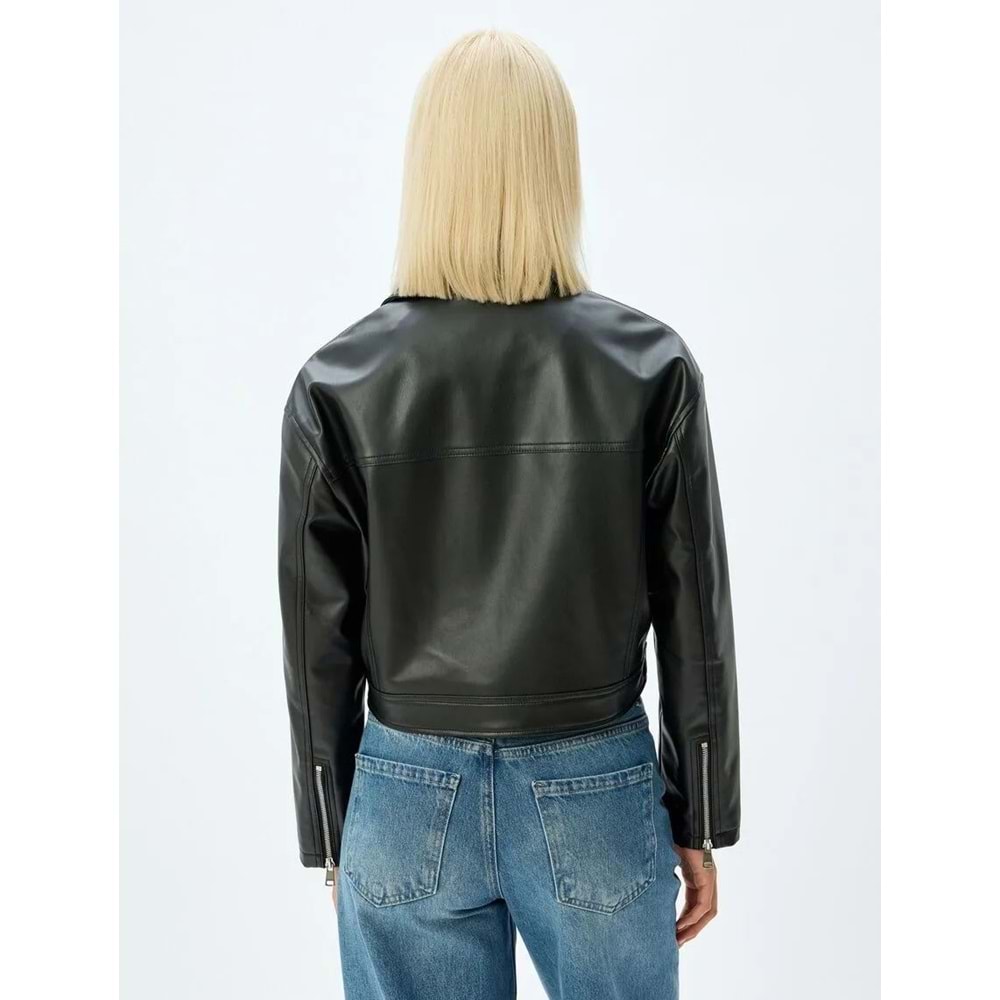 Suni Deri Ceket Fermuarlı Cepli 5SAK20007EW - KOTON - SİYAH - 42