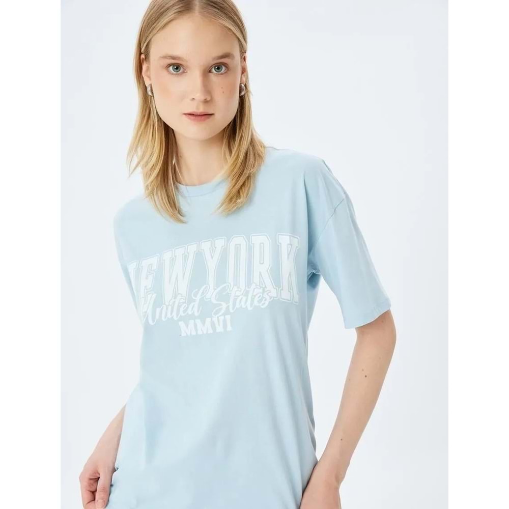 Kolej Baskılı Bisiklet Yaka Tişört 5SAL10169IK - KOTON - MAVİ - L