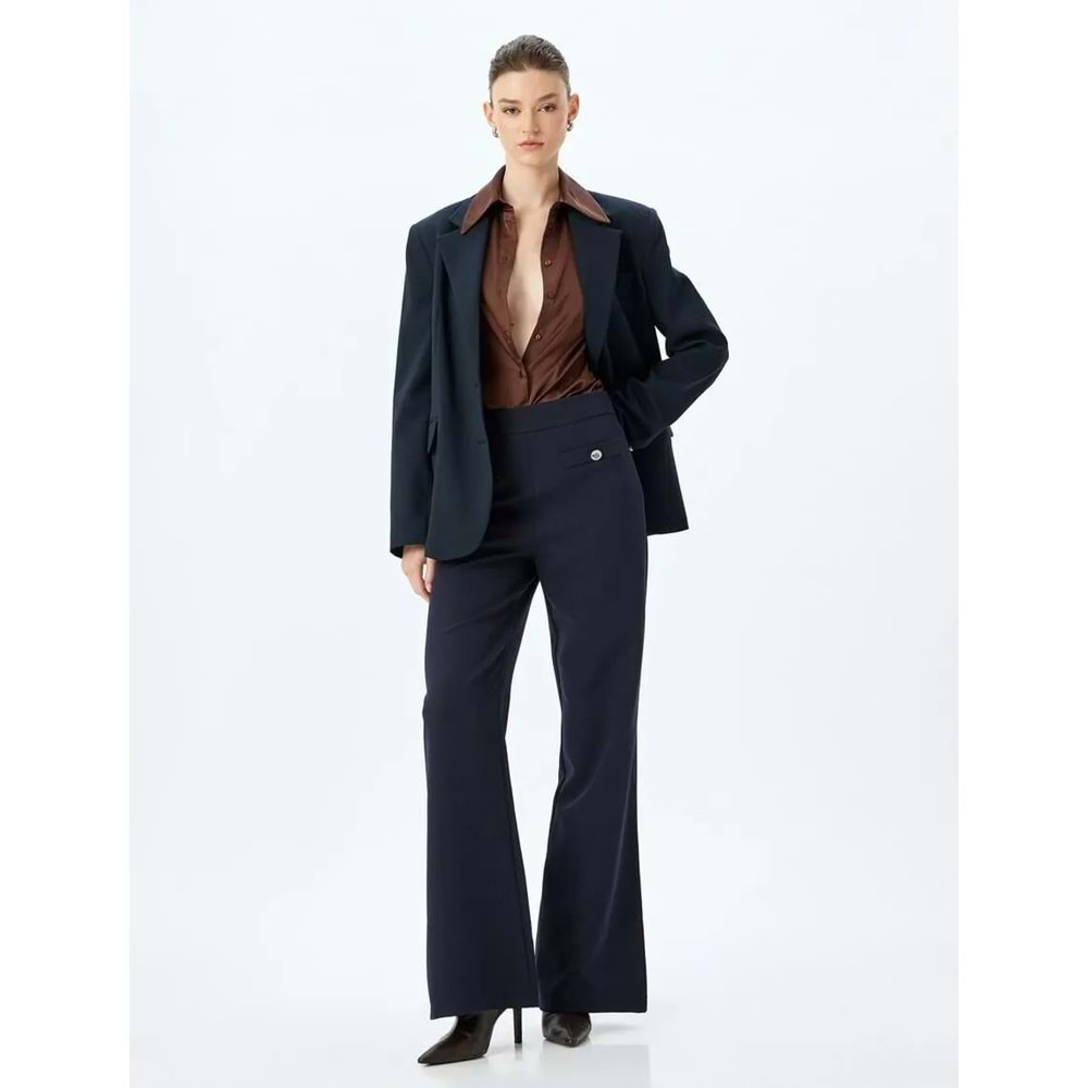 Yüksek Bel Geniş Paça Kumaş Pantolon 5SAK40059UW - KOTON - LACİVERT - 40