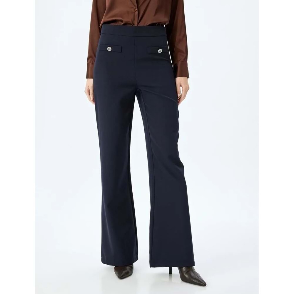 Yüksek Bel Geniş Paça Kumaş Pantolon 5SAK40059UW - KOTON - LACİVERT - 40