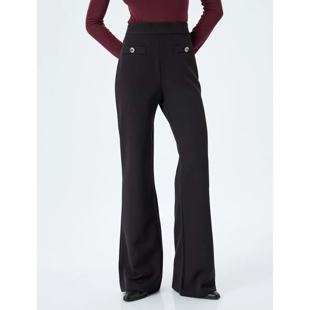 Yüksek Bel Geniş Paça Kumaş Pantolon 5SAK40059UW - KOTON - SİYAH - 38